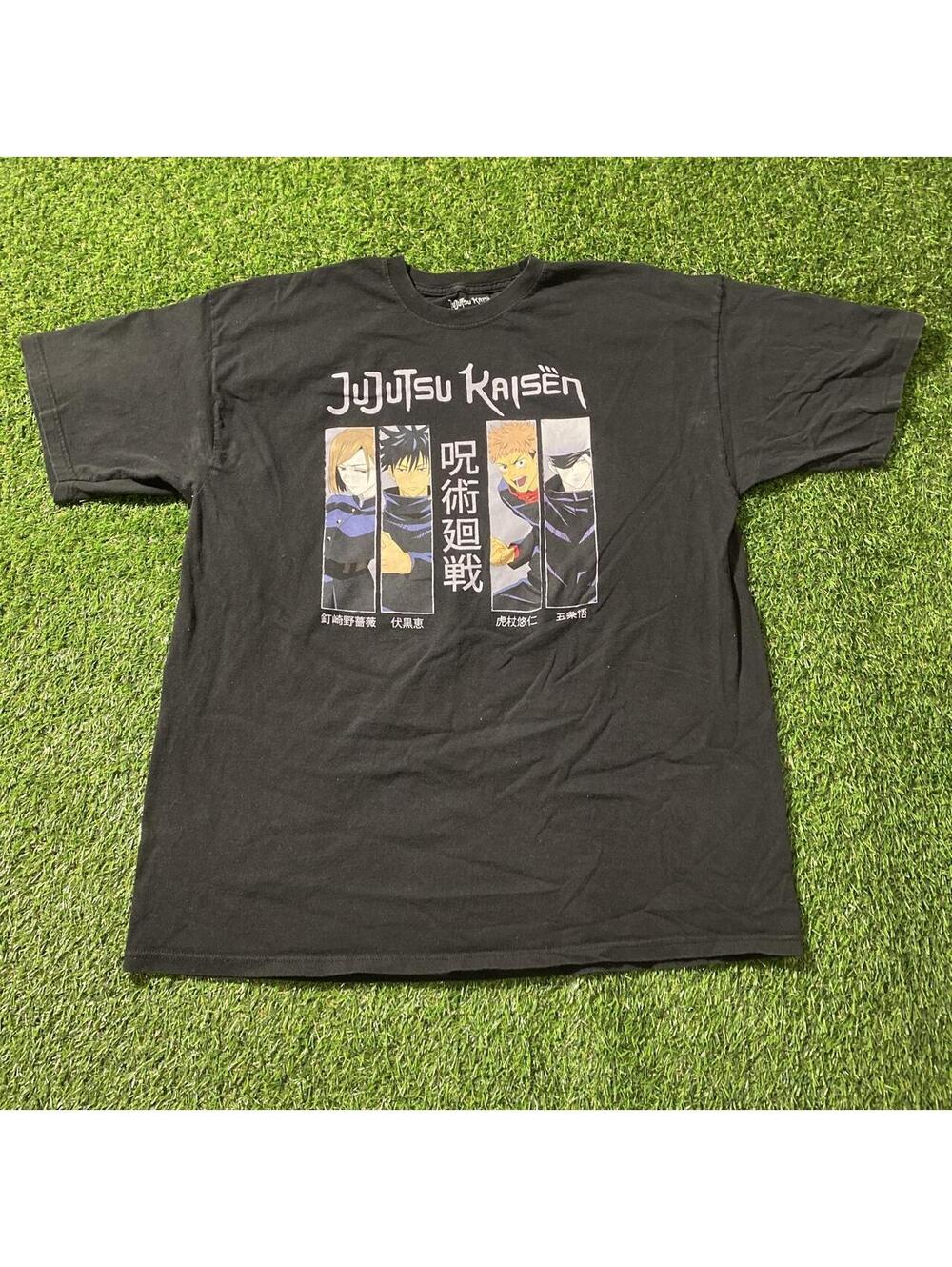 Jujutsu Kaisen black t-shirt with graphic of four anime characters